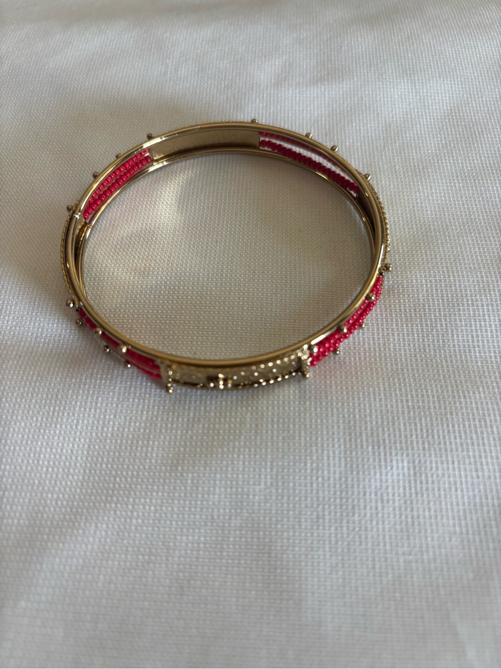 Gold Tone Red Beaded Women's Bangle Bracelet
